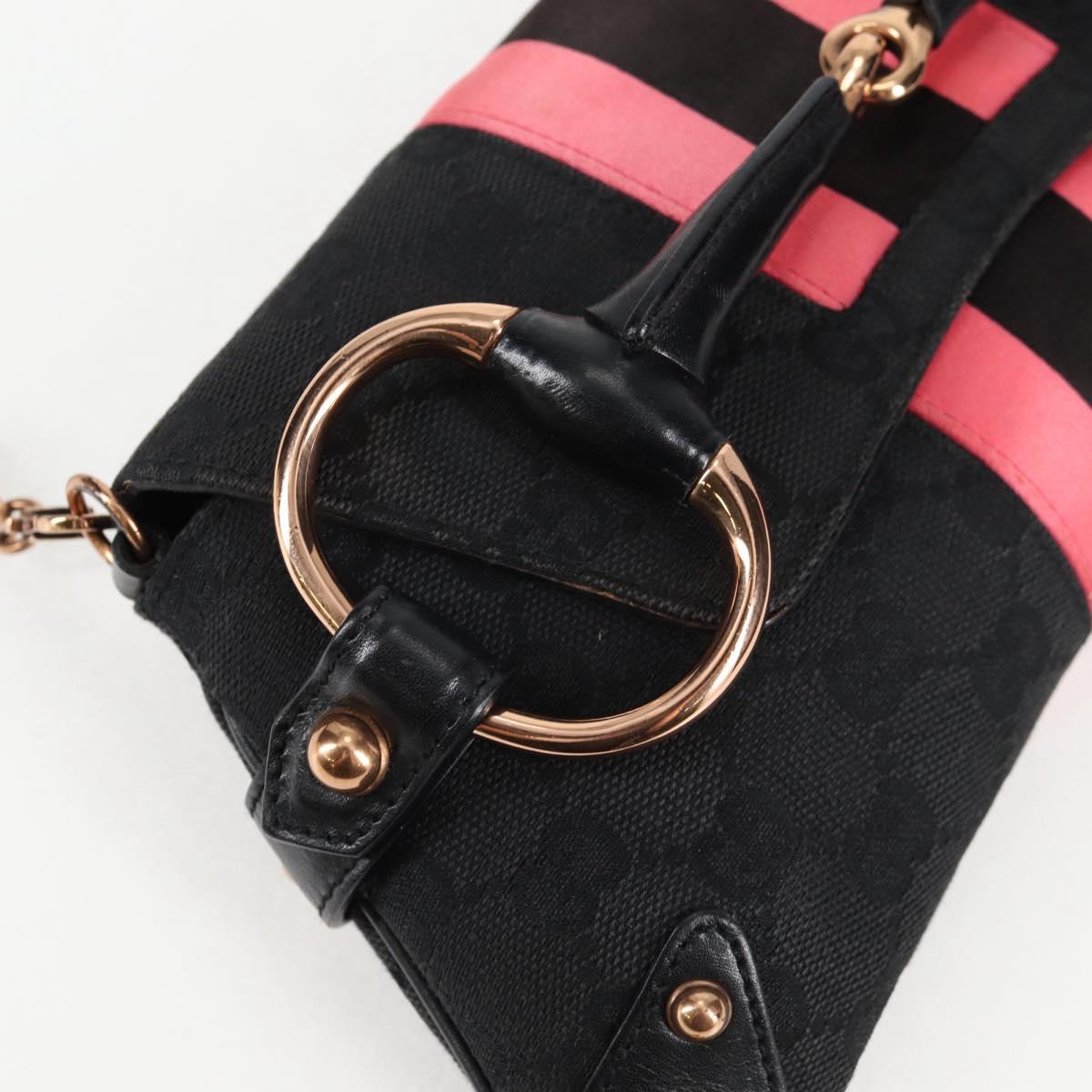 GUCCI GG Canvas Bamboo Chain Horsebit Hand Bag Black Gold 129497 Auth yk18998V