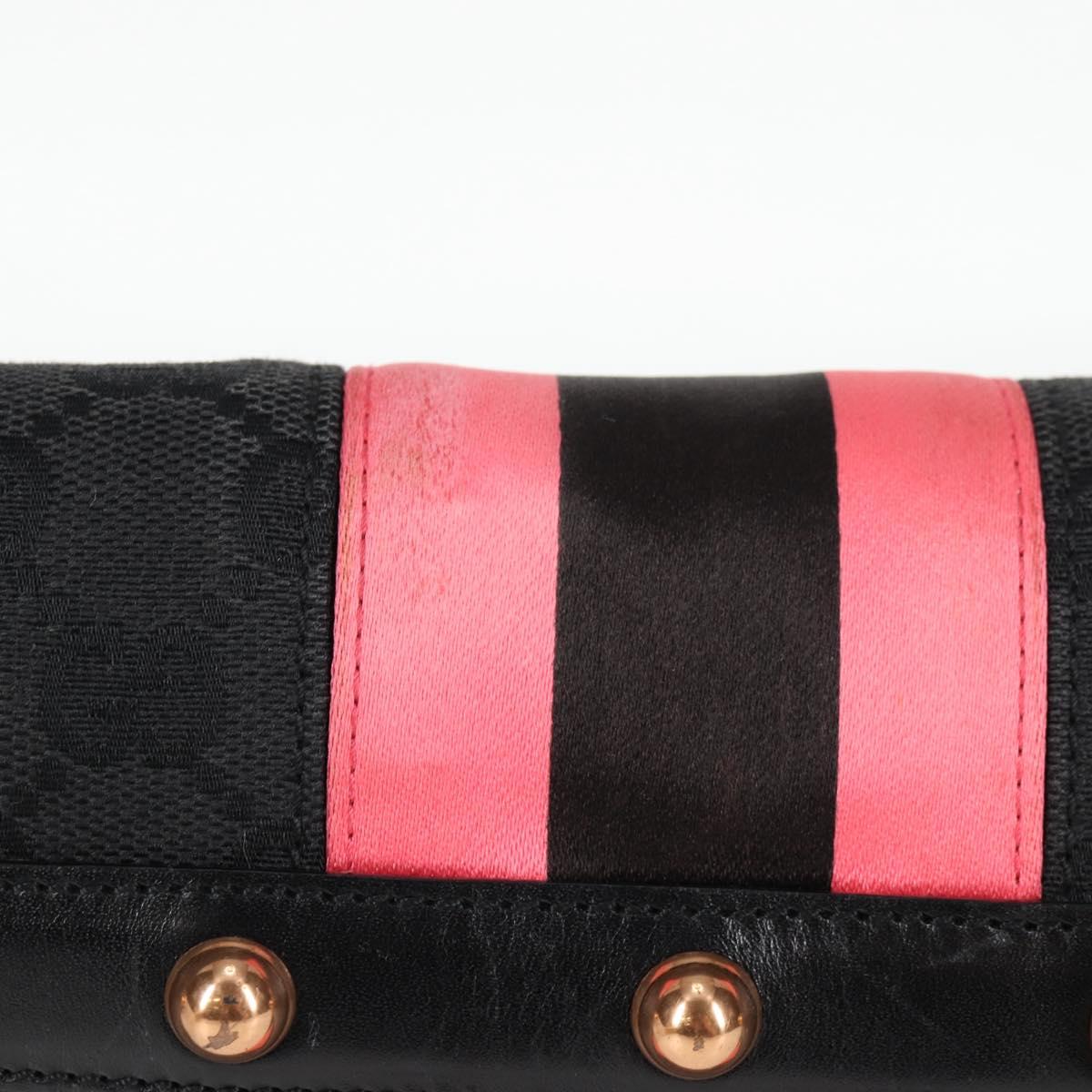 GUCCI GG Canvas Bamboo Chain Horsebit Hand Bag Black Gold 129497 Auth yk18998V