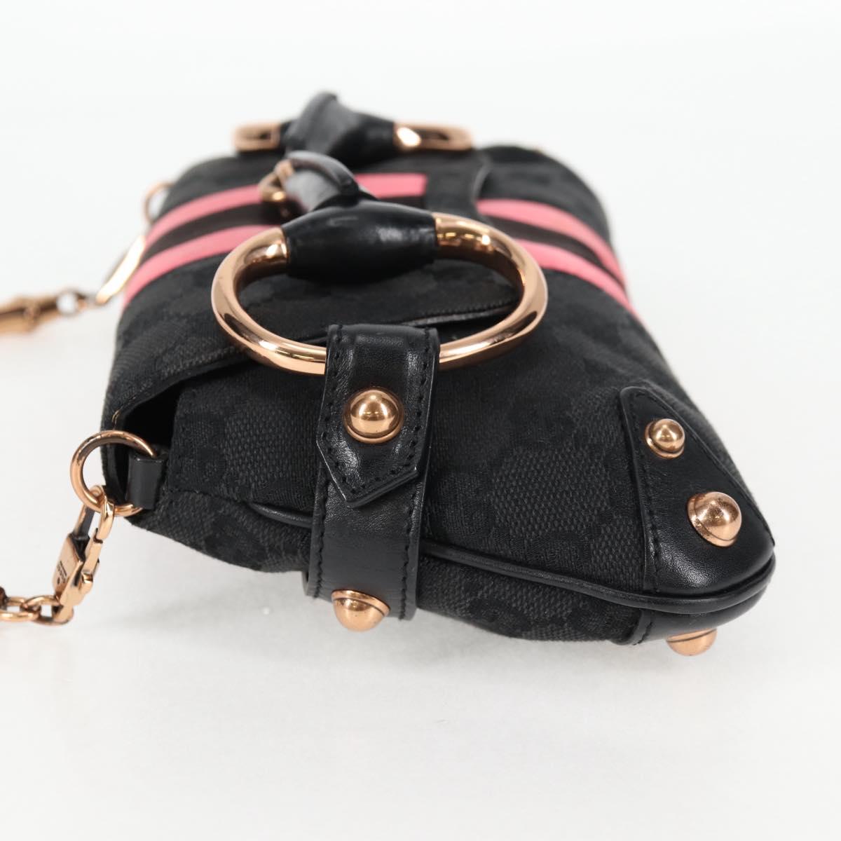 GUCCI GG Canvas Bamboo Chain Horsebit Hand Bag Black Gold 129497 Auth yk18998V