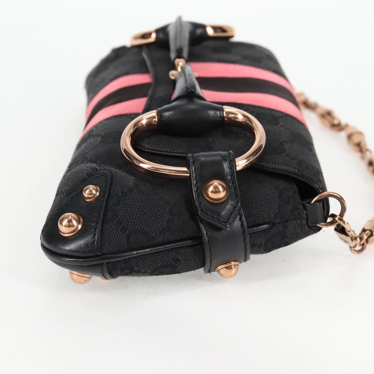 GUCCI GG Canvas Bamboo Chain Horsebit Hand Bag Black Gold 129497 Auth yk18998V