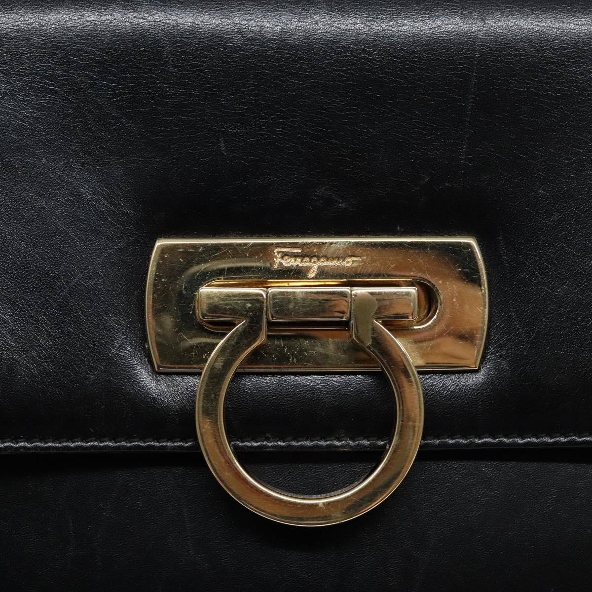 Salvatore Ferragamo Gancini Hand Bag Leather Black Gold Auth yk19008