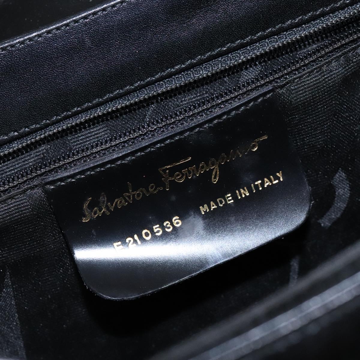 Salvatore Ferragamo Gancini Hand Bag Leather Black Gold Auth yk19008