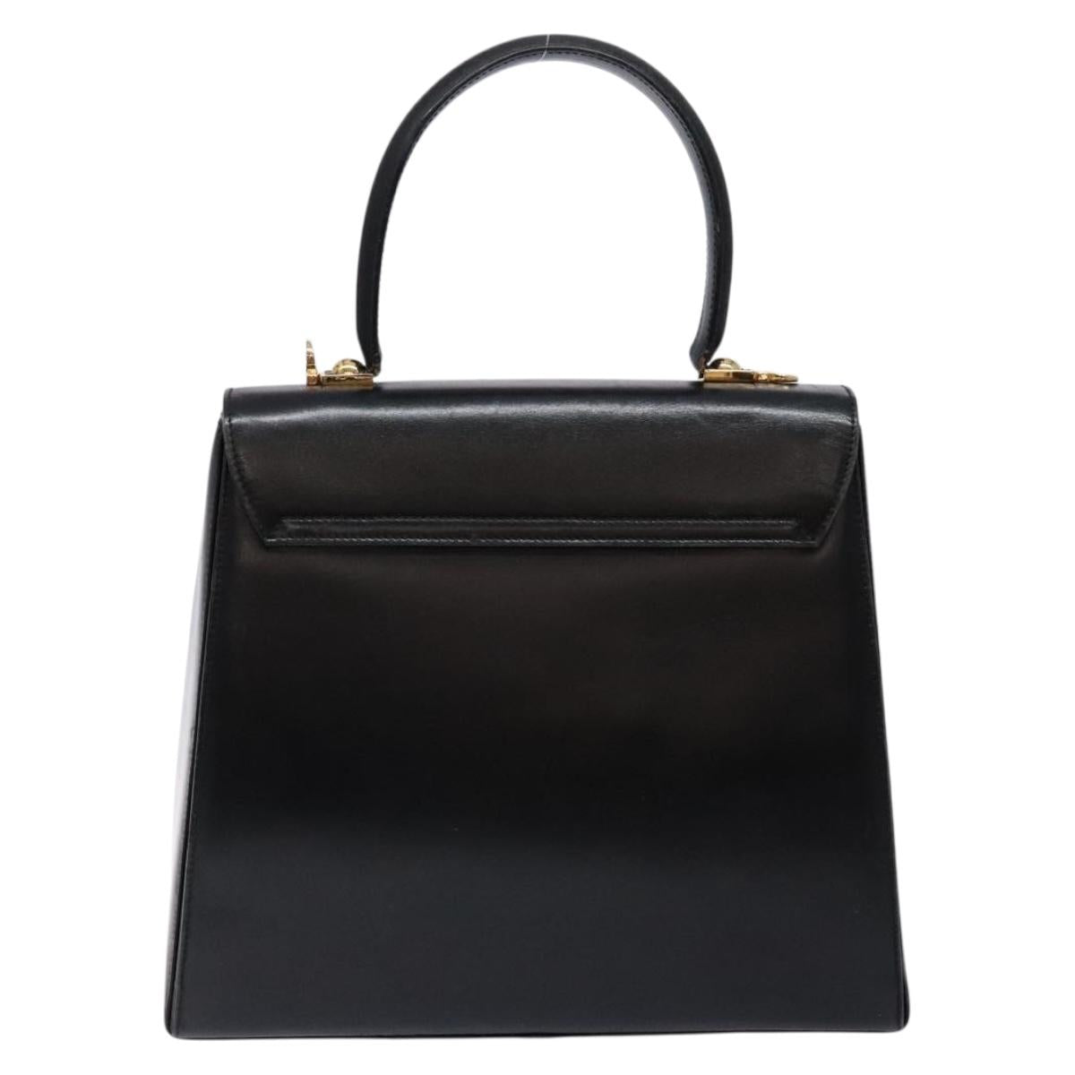 Salvatore Ferragamo Gancini Hand Bag Leather Black Gold Auth yk19008