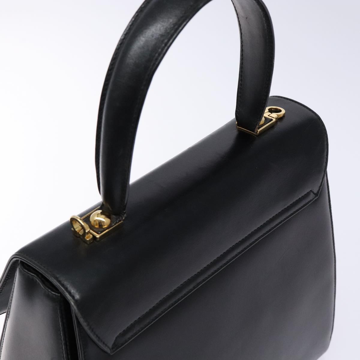 Salvatore Ferragamo Gancini Hand Bag Leather Black Gold Auth yk19008