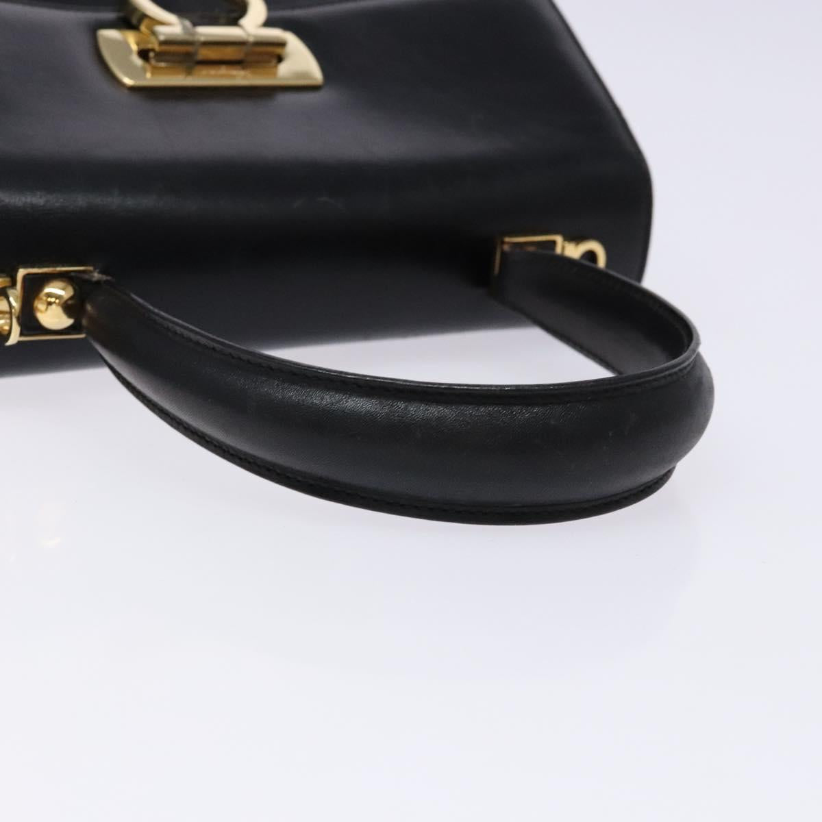 Salvatore Ferragamo Gancini Hand Bag Leather Black Gold Auth yk19008