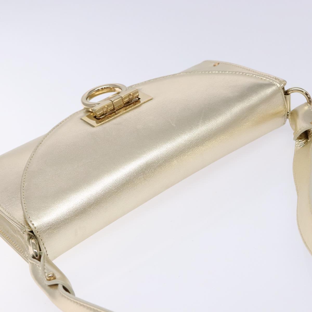 Salvatore Ferragamo Gancini Shoulder Bag Leather Gold Tone Auth yk19023