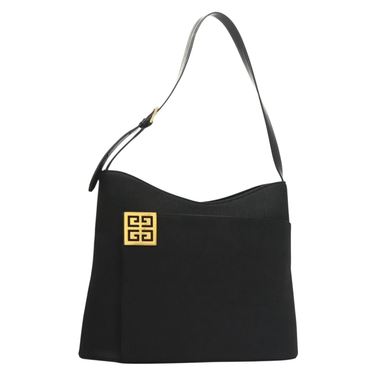 GIVENCHY Shoulder Bag Canvas Black Gold Auth yk19066