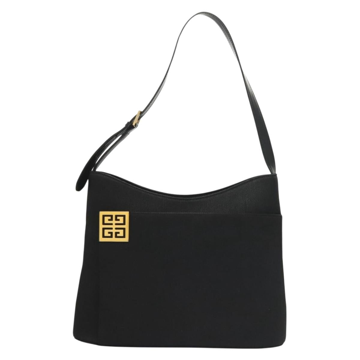 GIVENCHY Shoulder Bag Canvas Black Gold Auth yk19066