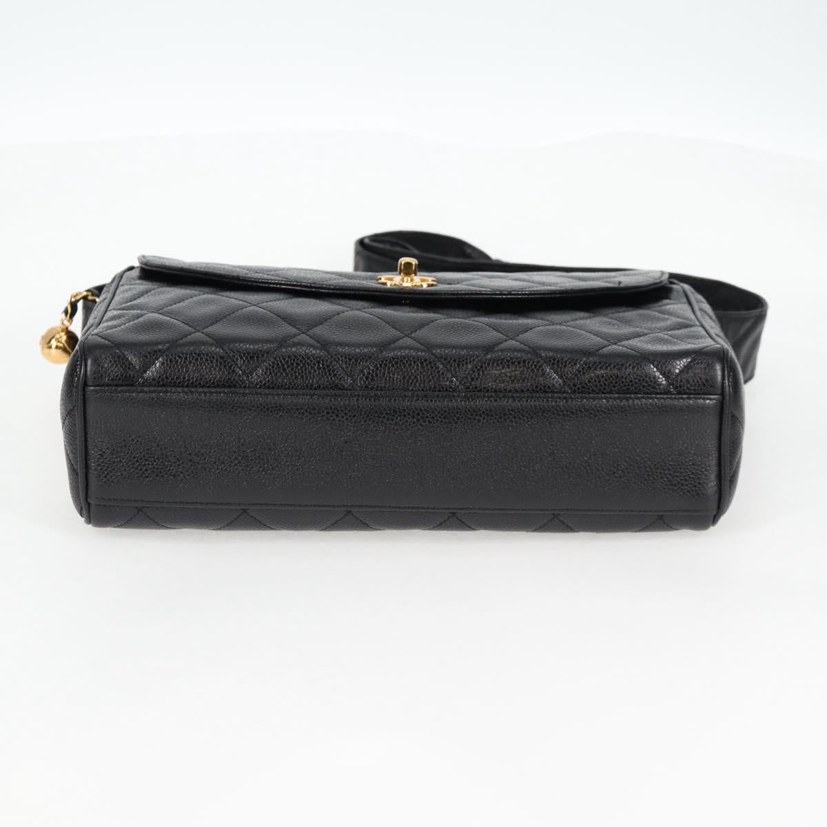 CHANEL Matelasse Shoulder Bag Caviar Skin Black Gold CC Auth yk19085V