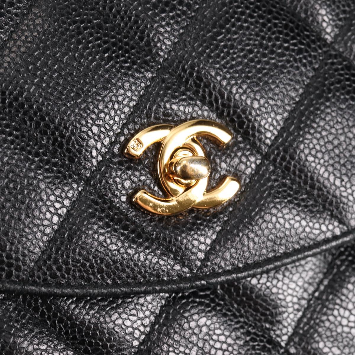 CHANEL Matelasse Shoulder Bag Caviar Skin Black Gold CC Auth yk19085A