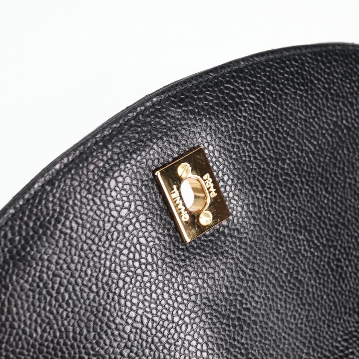 CHANEL Matelasse Shoulder Bag Caviar Skin Black Gold CC Auth yk19085A