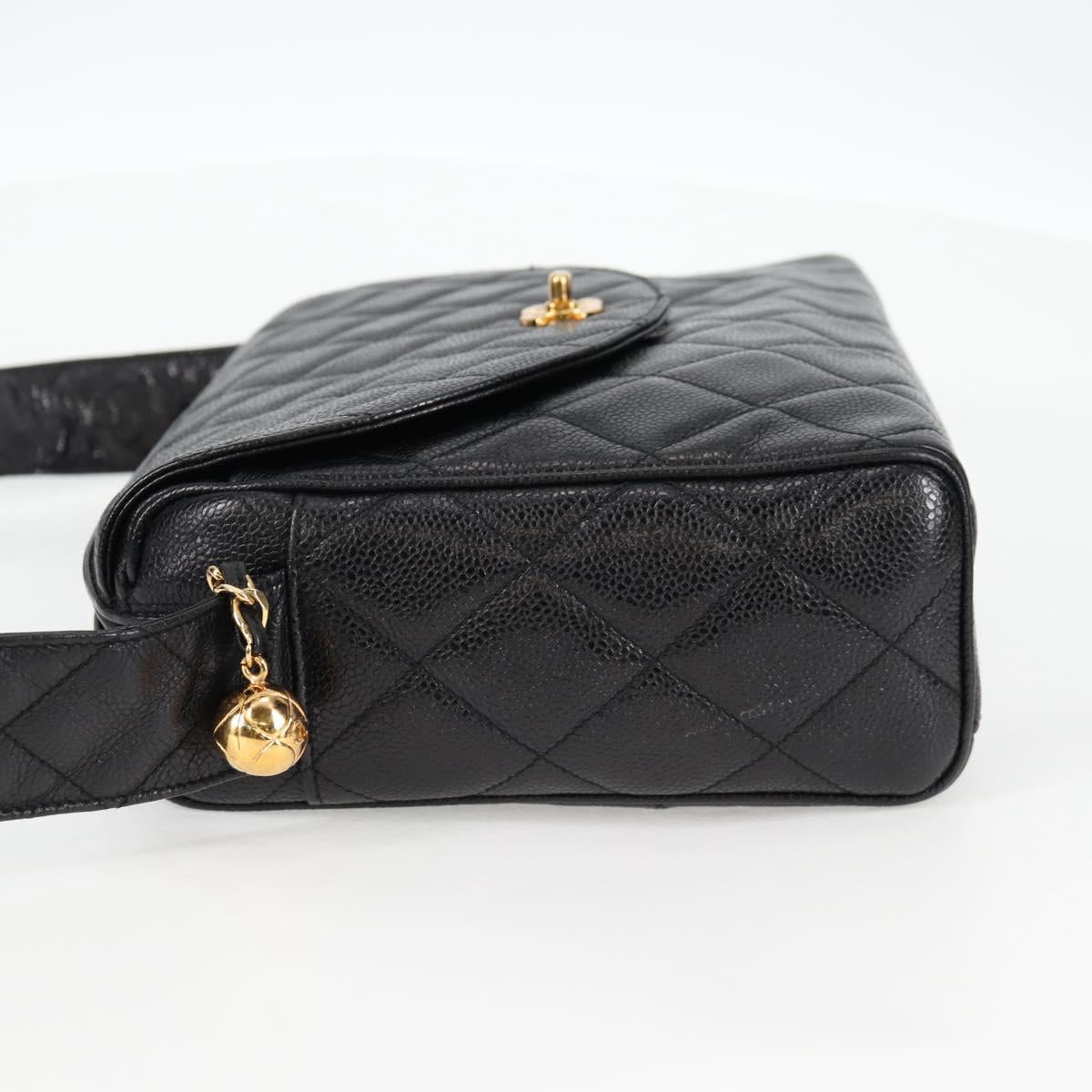 CHANEL Matelasse Shoulder Bag Caviar Skin Black Gold CC Auth yk19085V