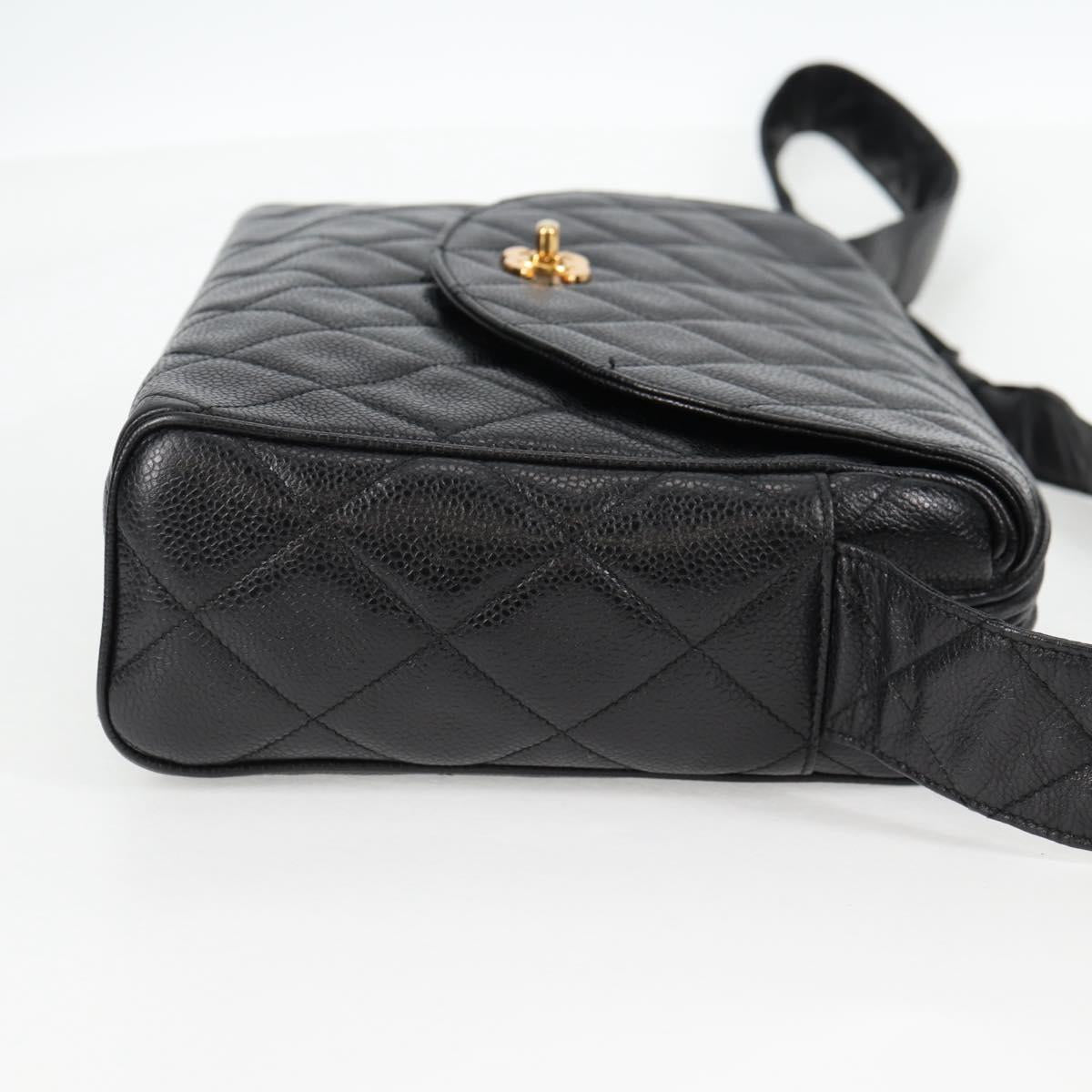 CHANEL Matelasse Shoulder Bag Caviar Skin Black Gold CC Auth yk19085V