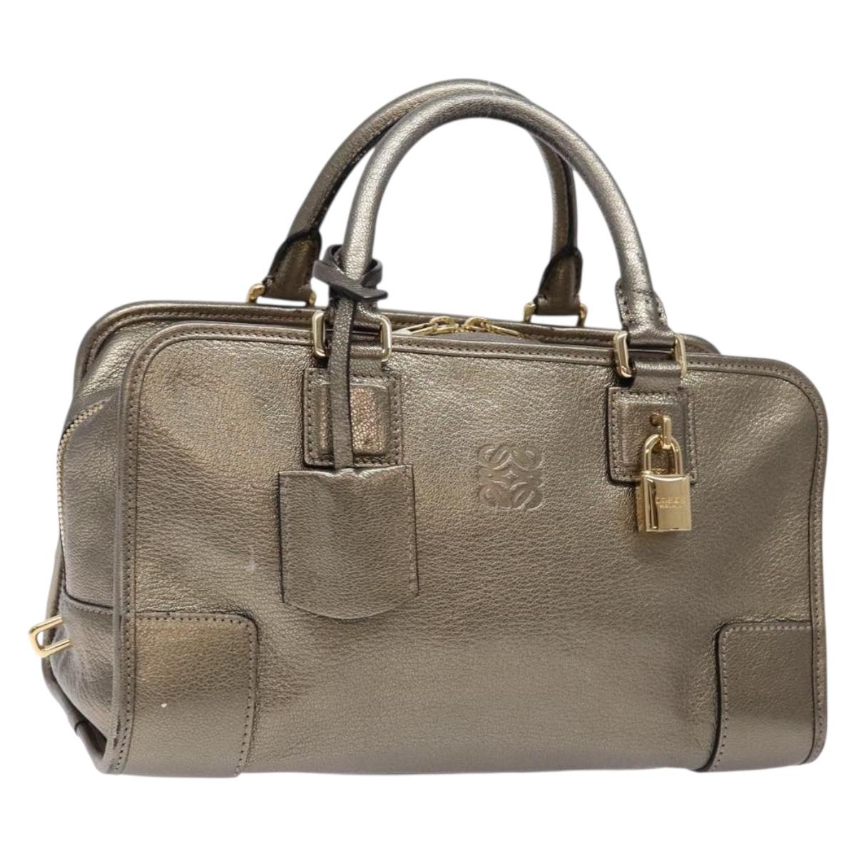 LOEWE Anagram Americana 28 Hand Bag Leather Gold Auth yk19108