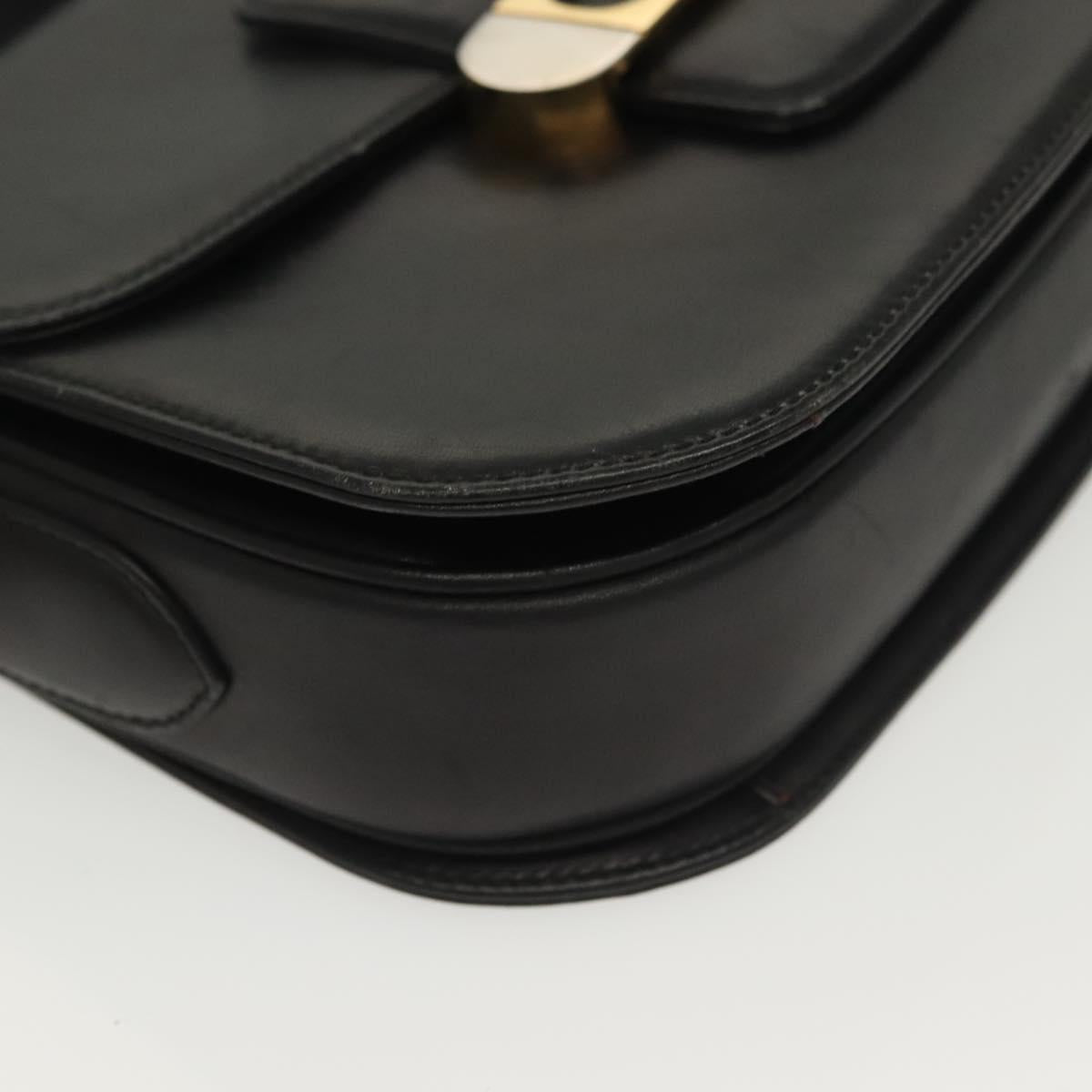 CELINE Horse Carriage Shoulder Bag Leather Black Gold Auth yk19109