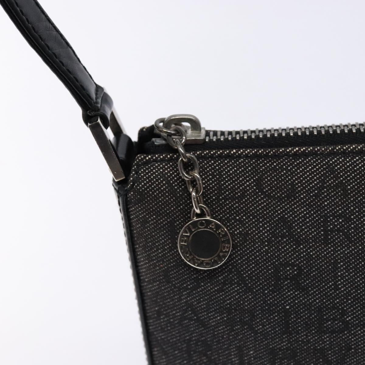 BVLGARI Logo Mania Shoulder Bag Canvas Black Silver Auth yk19146