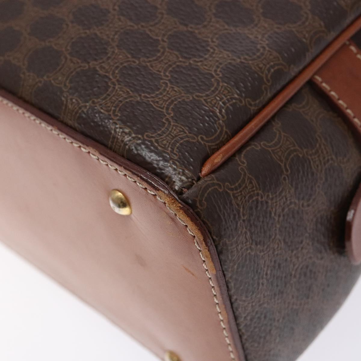 CELINE Macadam Canvas Hand Bag PVC Leather Brown Gold Auth yk19174