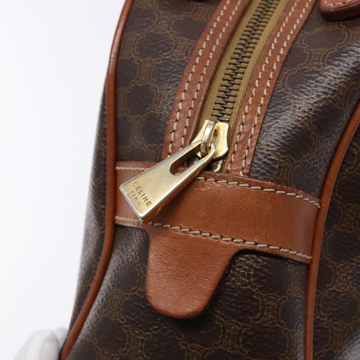 CELINE Macadam Canvas Hand Bag PVC Leather Brown Gold Auth yk19174