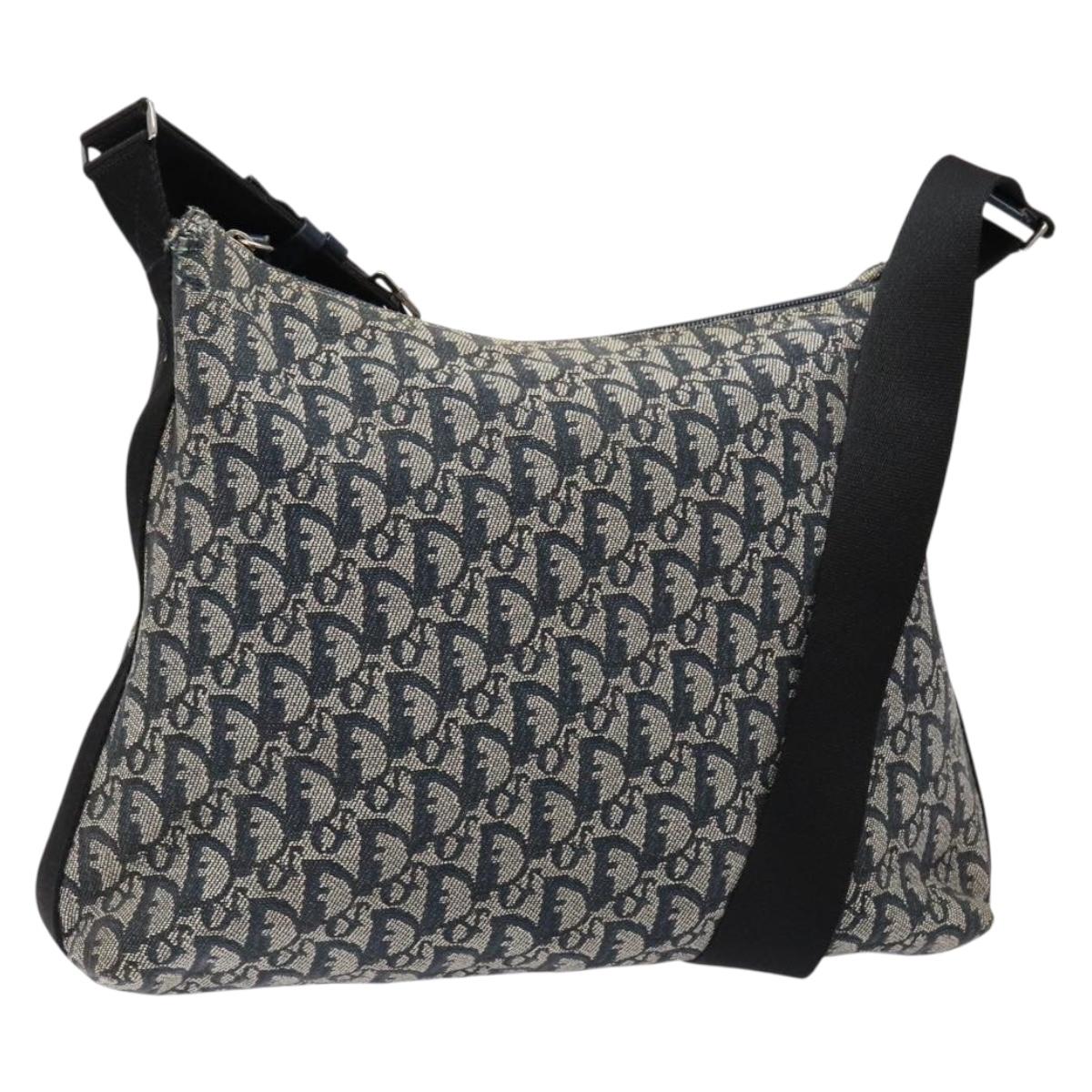 Christian Dior Trotter Canvas Shoulder Bag Navy Silver Auth yk19191