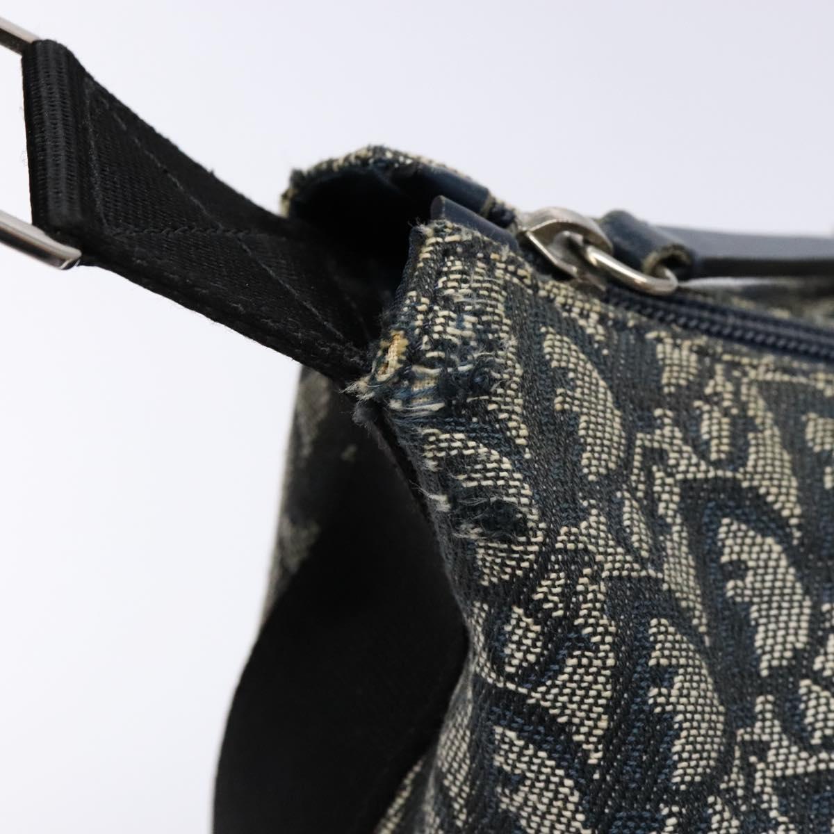 Christian Dior Trotter Canvas Shoulder Bag Navy Silver Auth yk19191