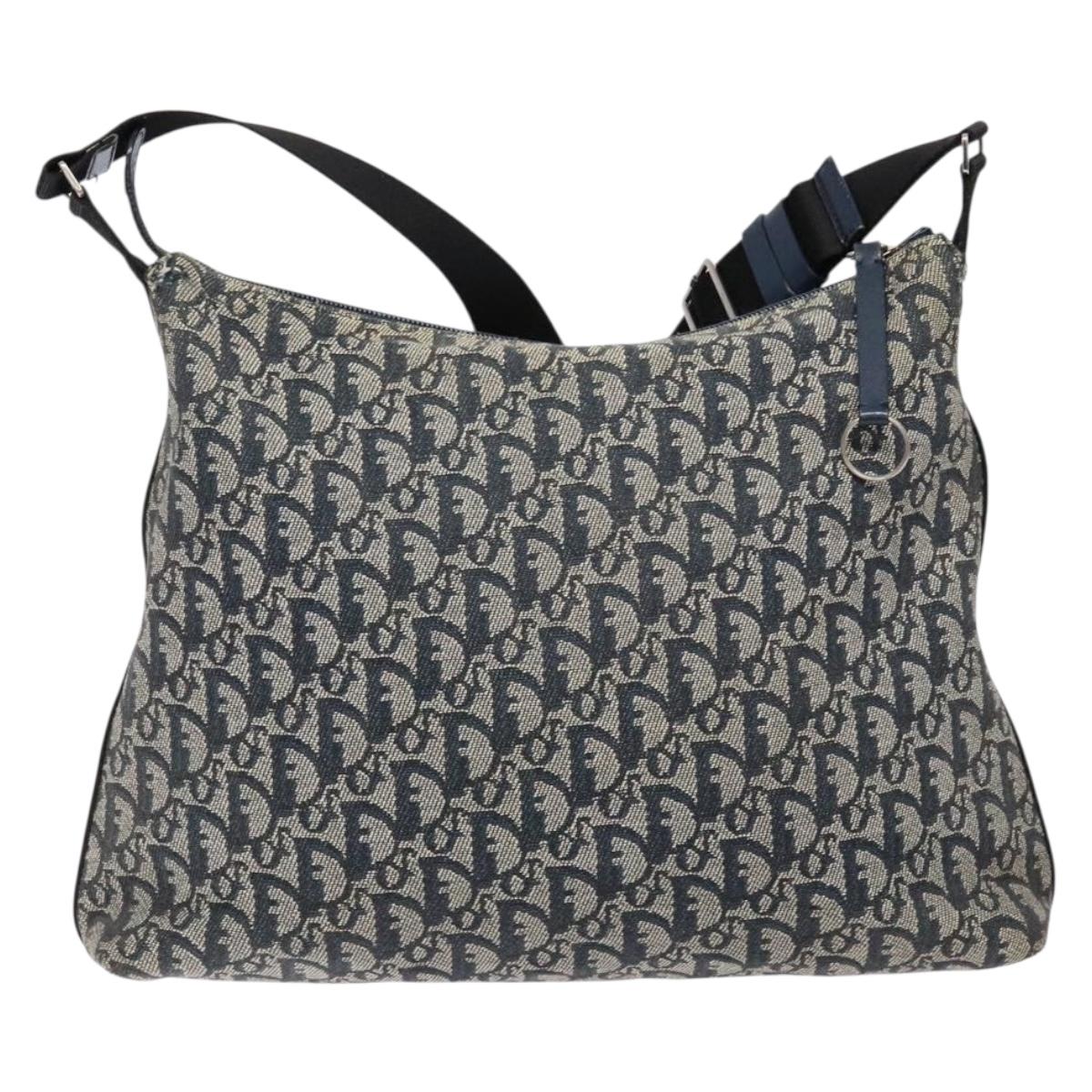 Christian Dior Trotter Canvas Shoulder Bag Navy Silver Auth yk19191