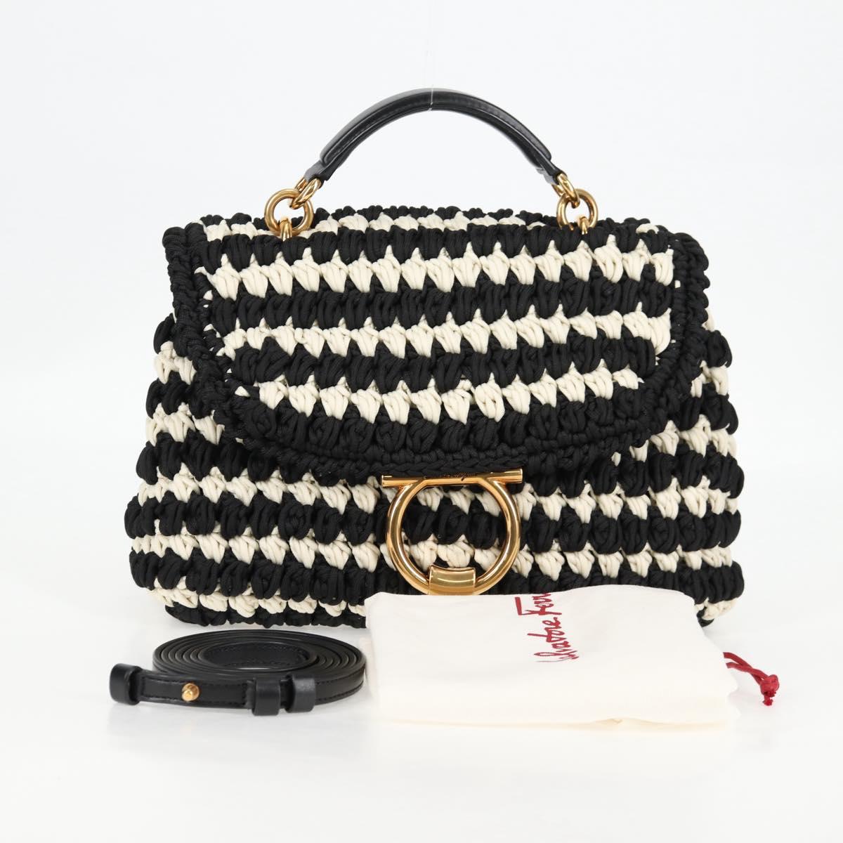 Salvatore Ferragamo Margot Gancini Bag Polyester 2way White Black Auth yk19192A