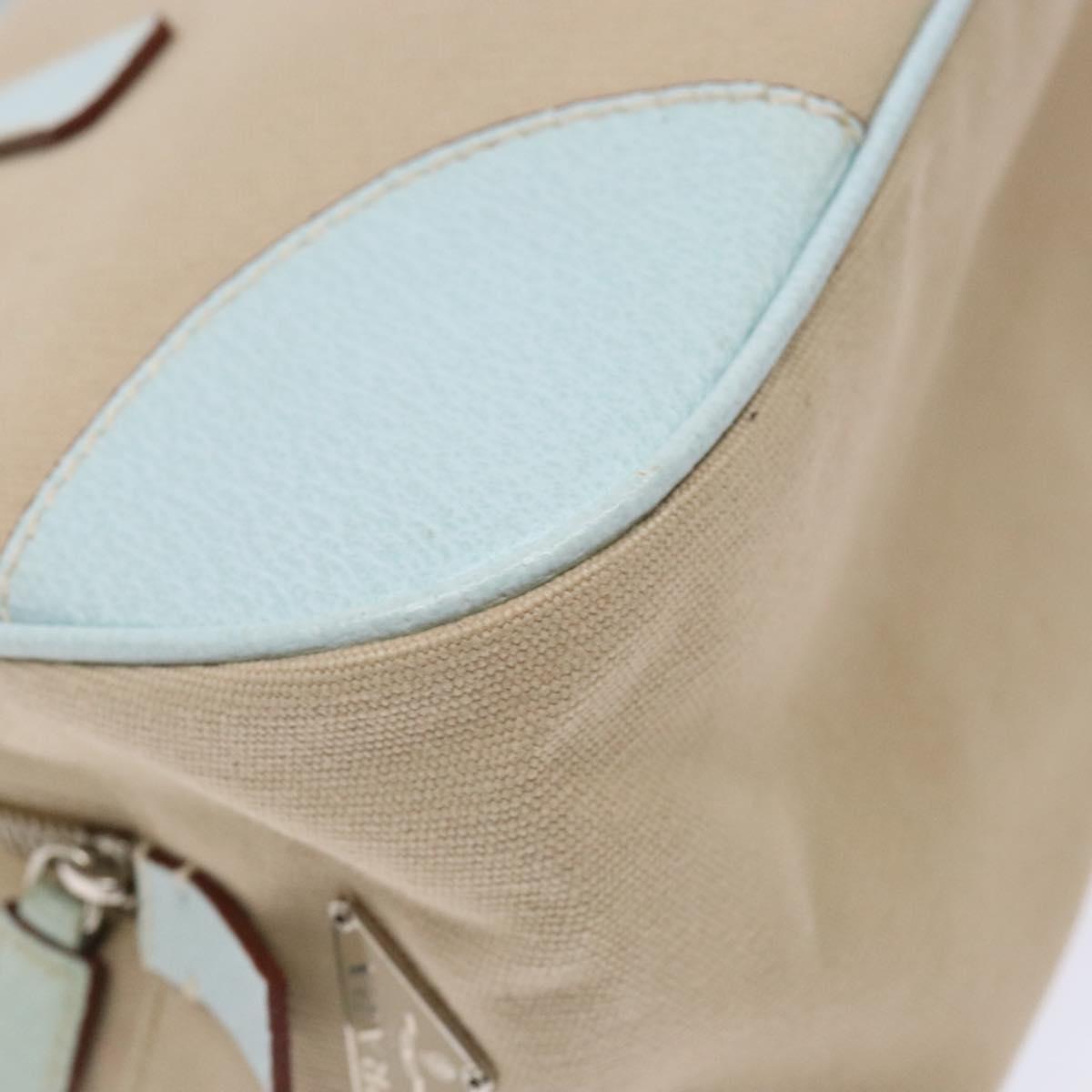 PRADA Hand Bag Canvas Beige Silver Auth yk19198