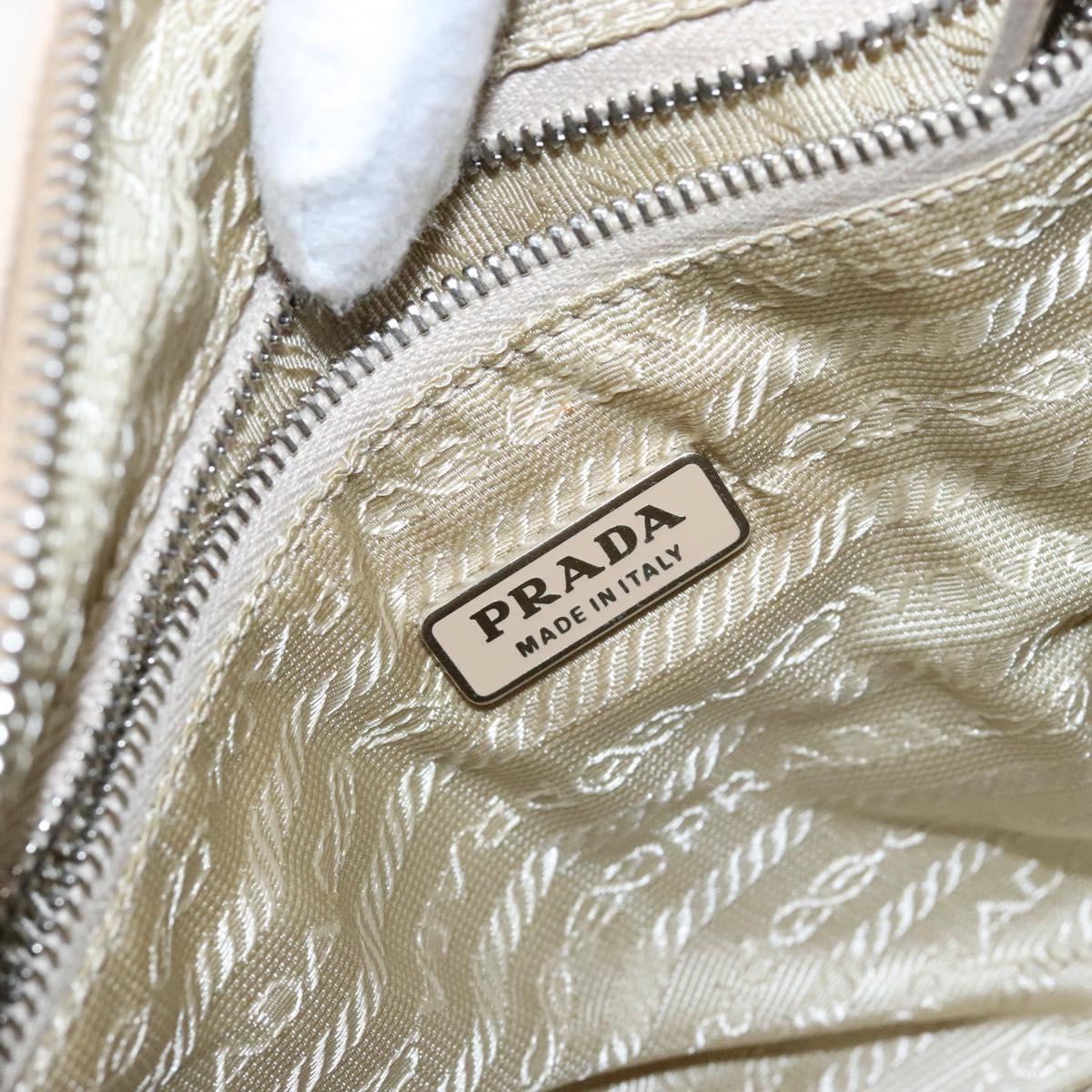 PRADA Hand Bag Canvas Beige Silver Auth yk19198