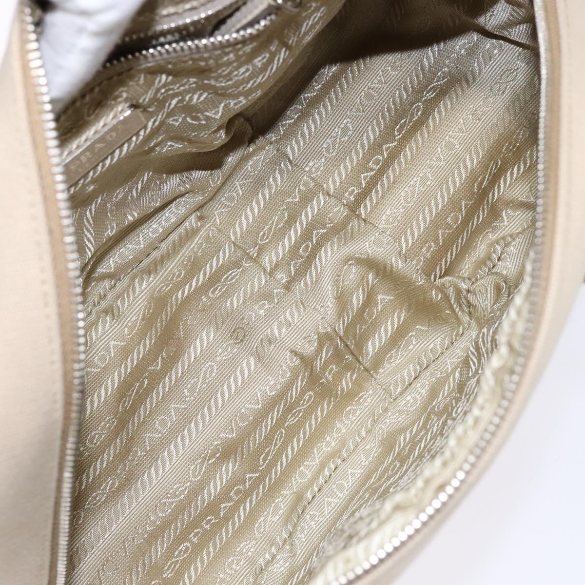 PRADA Hand Bag Canvas Beige Silver Auth yk19198