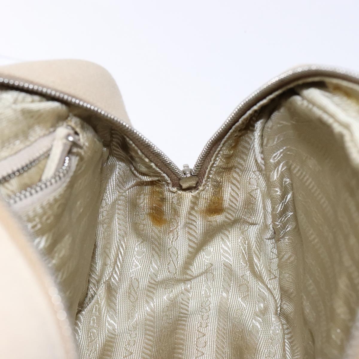 PRADA Hand Bag Canvas Beige Silver Auth yk19198
