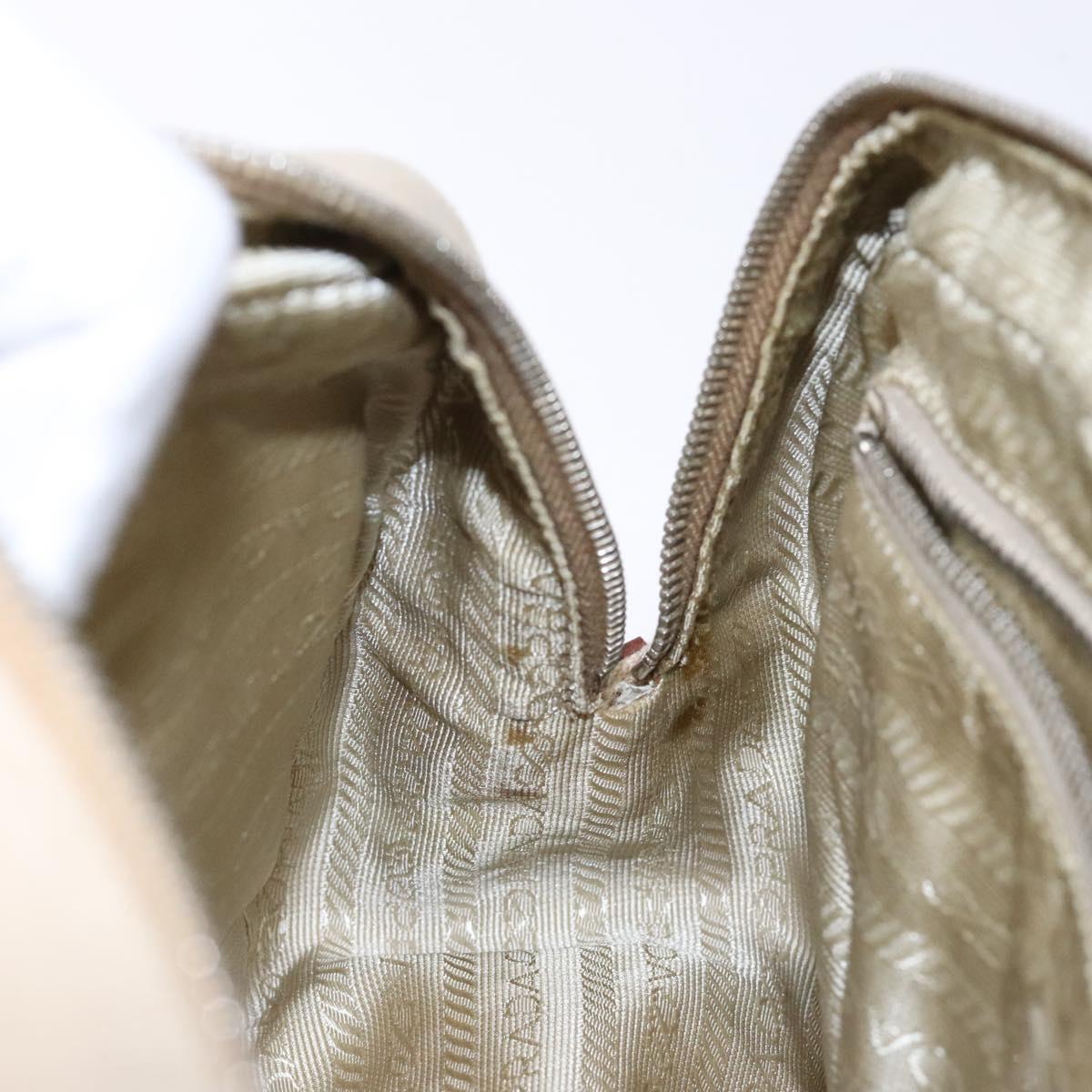 PRADA Hand Bag Canvas Beige Silver Auth yk19198