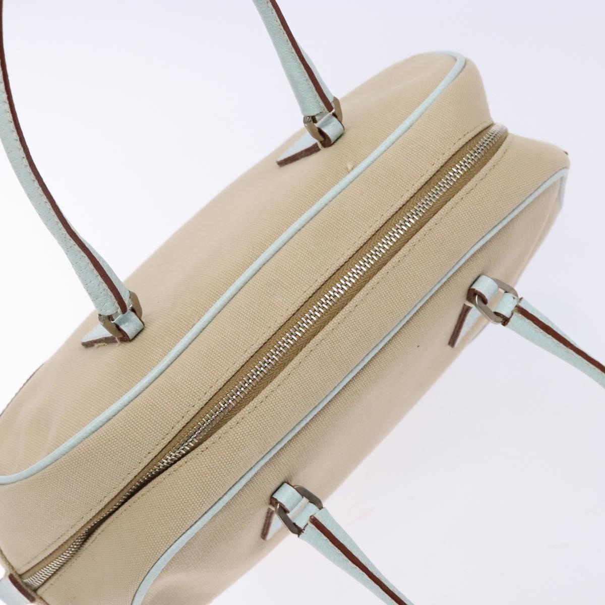 PRADA Hand Bag Canvas Beige Silver Auth yk19198