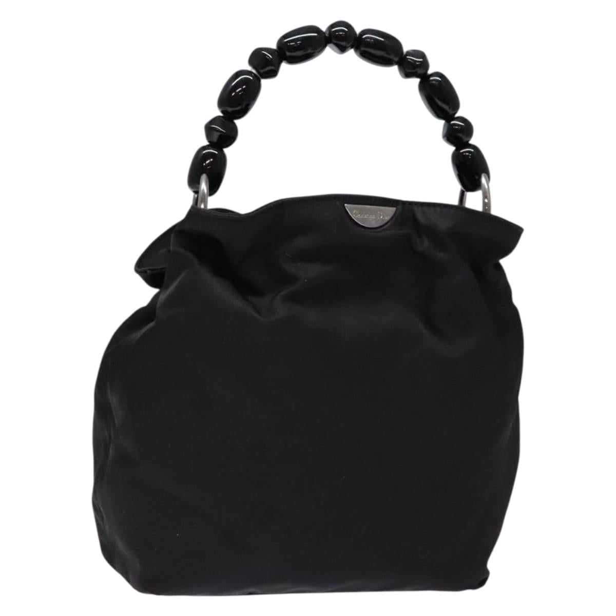Christian Dior Maris Pearl Hand Bag Nylon Black Silver Auth yk19215