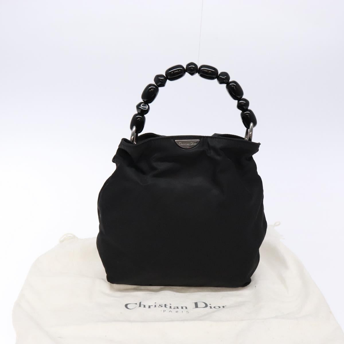 Christian Dior Maris Pearl Hand Bag Nylon Black Silver Auth yk19215