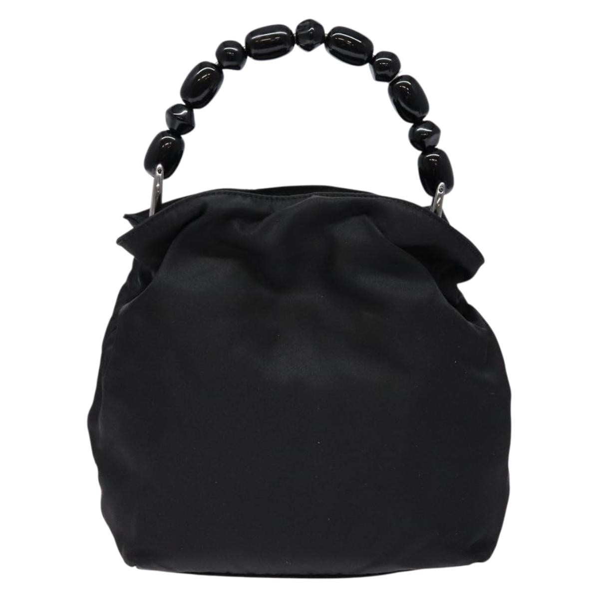 Christian Dior Maris Pearl Hand Bag Nylon Black Silver Auth yk19215