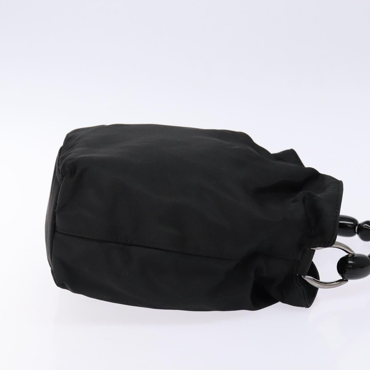 Christian Dior Maris Pearl Hand Bag Nylon Black Silver Auth yk19215