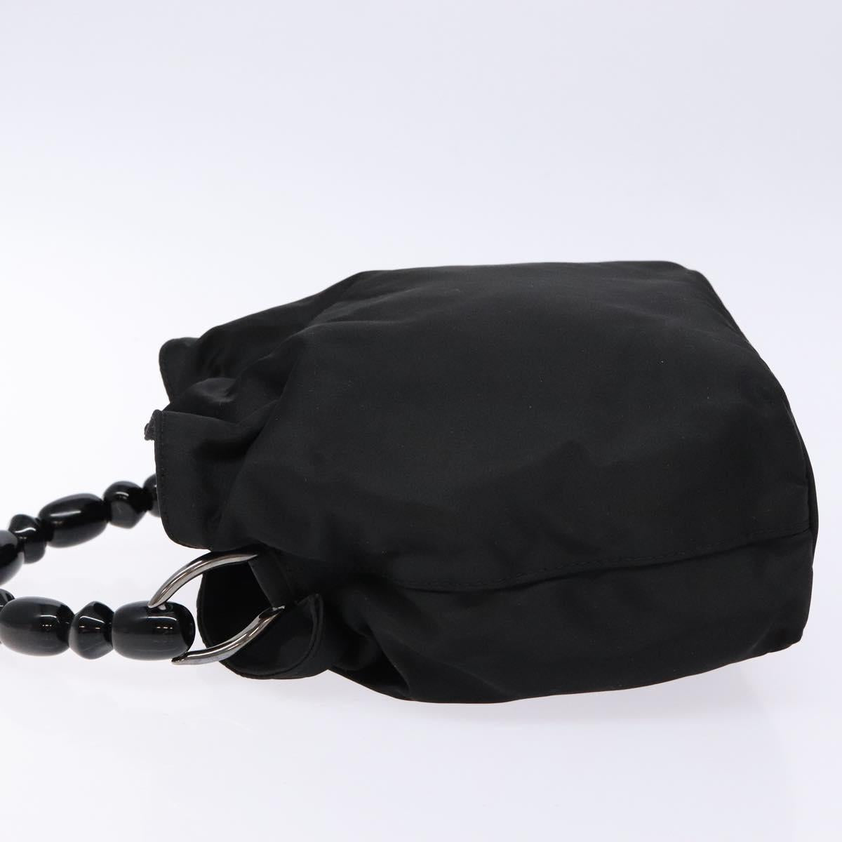 Christian Dior Maris Pearl Hand Bag Nylon Black Silver Auth yk19215