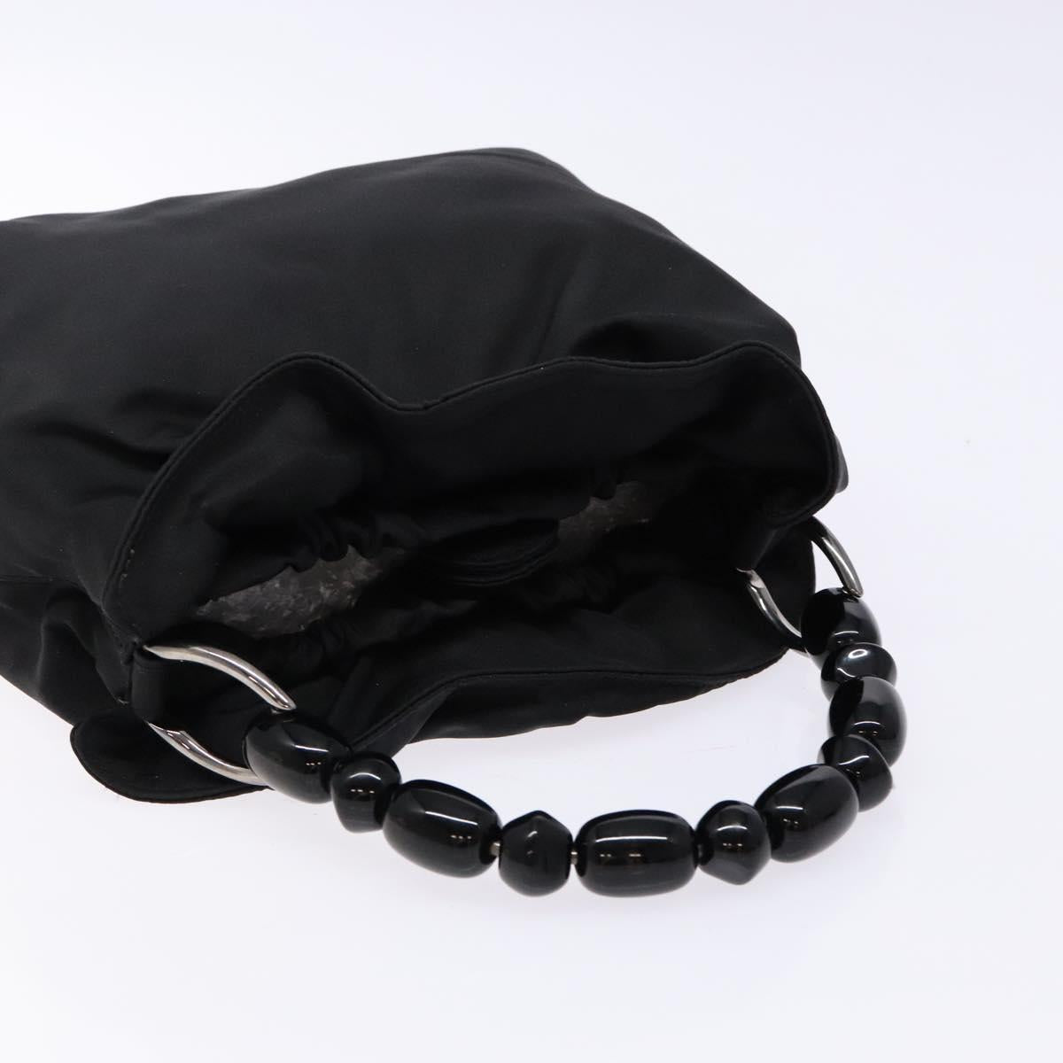 Christian Dior Maris Pearl Hand Bag Nylon Black Silver Auth yk19215