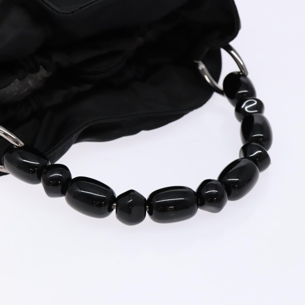 Christian Dior Maris Pearl Hand Bag Nylon Black Silver Auth yk19215