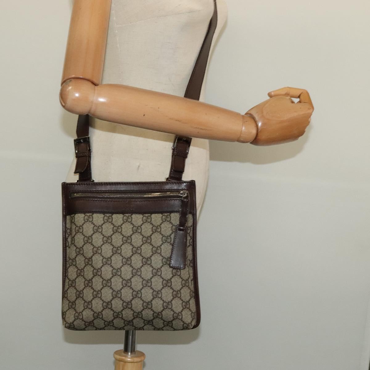 GUCCI GG Supreme Shoulder Bag PVC Beige Silver 92562 Auth yk19235
