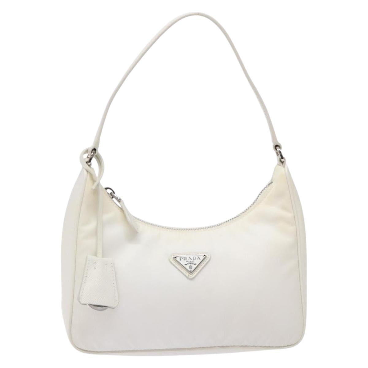 PRADA Re-Edition 2005 Hand Bag Nylon White Silver Auth yk19251