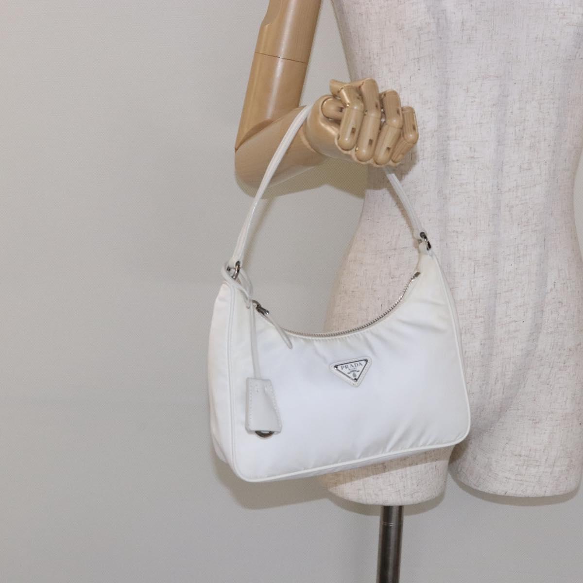 PRADA Re-Edition 2005 Hand Bag Nylon White Silver Auth yk19251