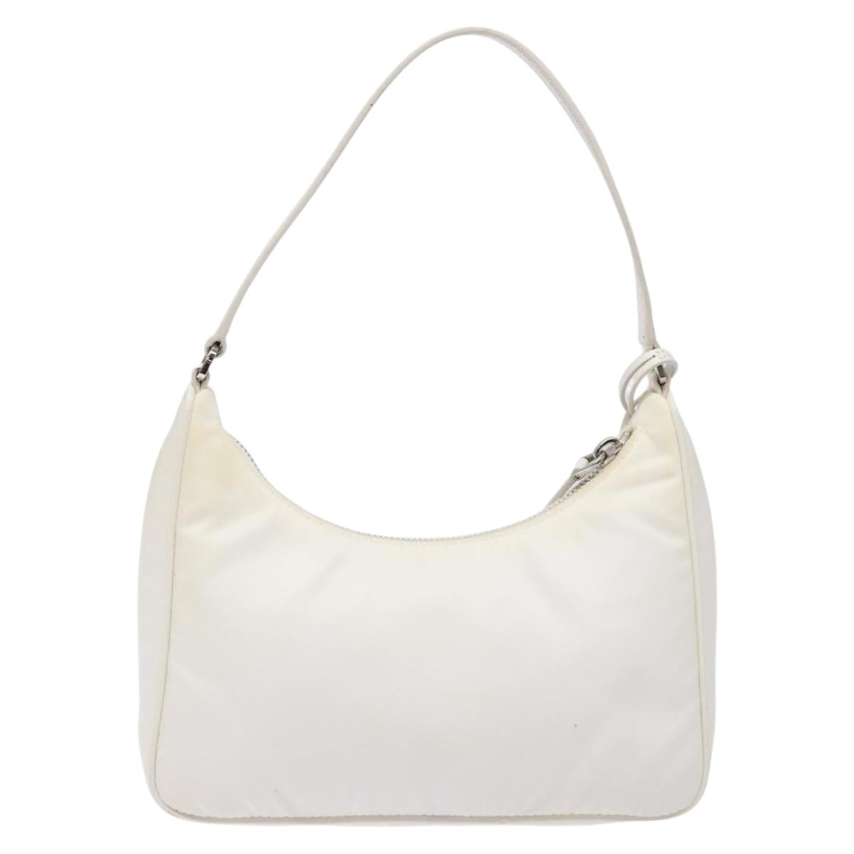 PRADA Re-Edition 2005 Hand Bag Nylon White Silver Auth yk19251