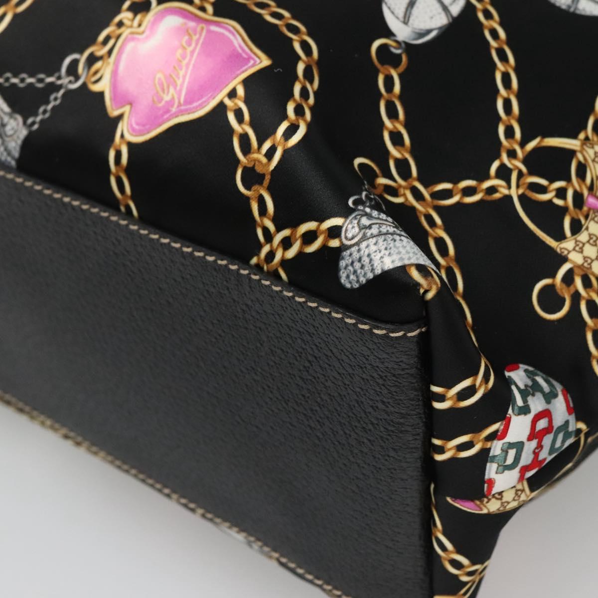 GUCCI Tote Bag Satin Outlet Black Gold 154402 Auth yk19258
