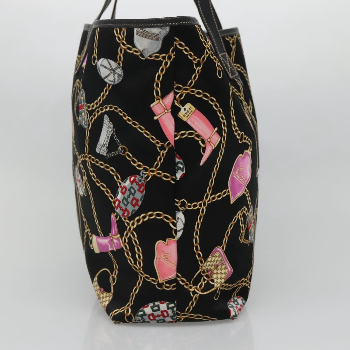 GUCCI Tote Bag Satin Outlet Black Gold 154402 Auth yk19258