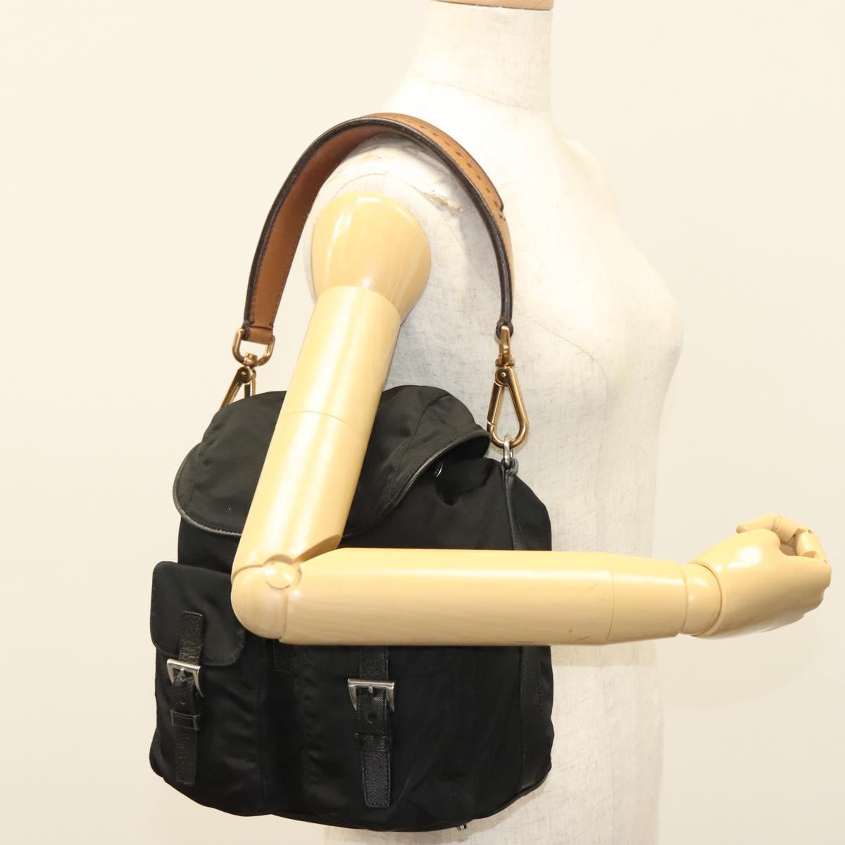 PRADA Shoulder Bag Nylon Black Silver Auth yk19273