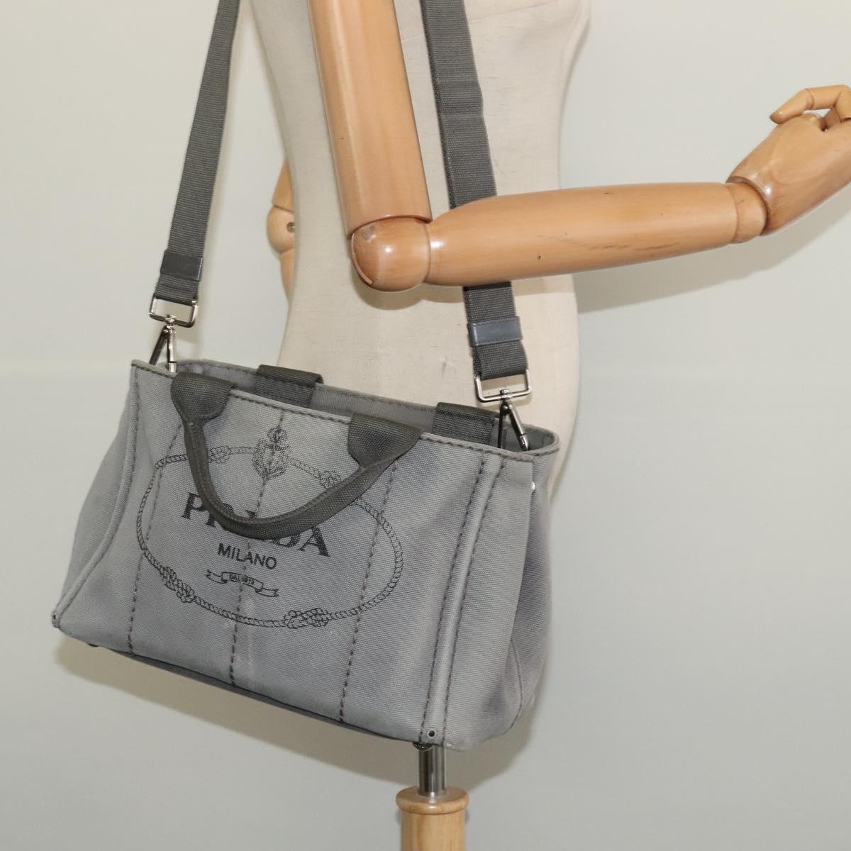 PRADA Canapa PM Hand Bag Canvas 2way Gray Silver Auth yk19274