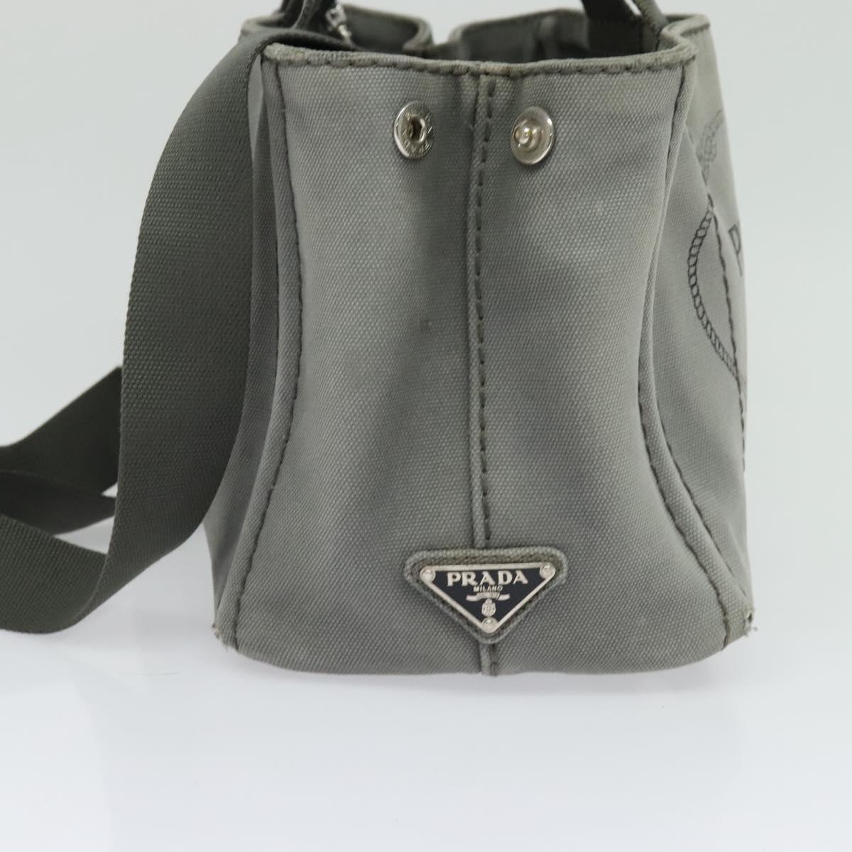 PRADA Canapa PM Hand Bag Canvas 2way Gray Silver Auth yk19274