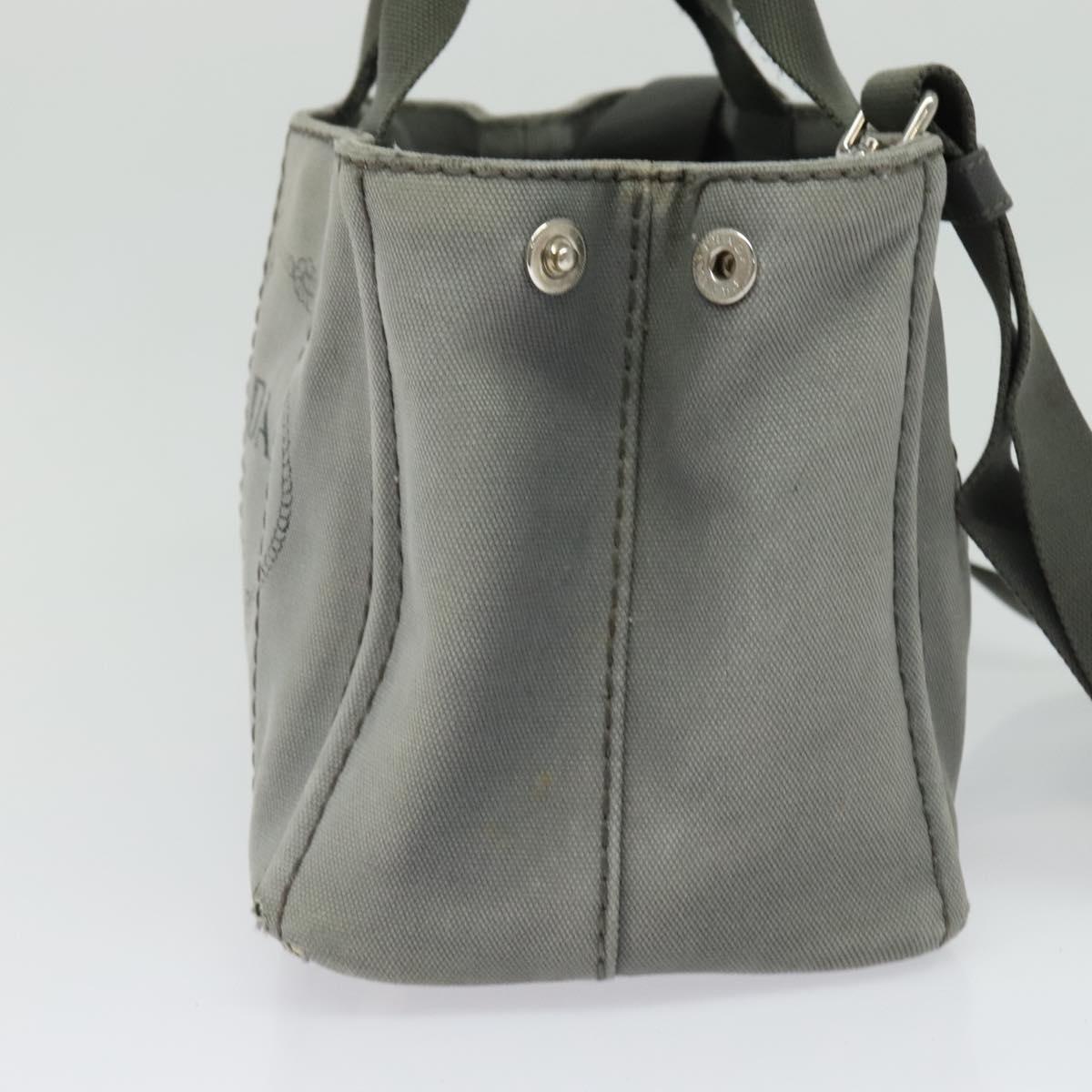 PRADA Canapa PM Hand Bag Canvas 2way Gray Silver Auth yk19274