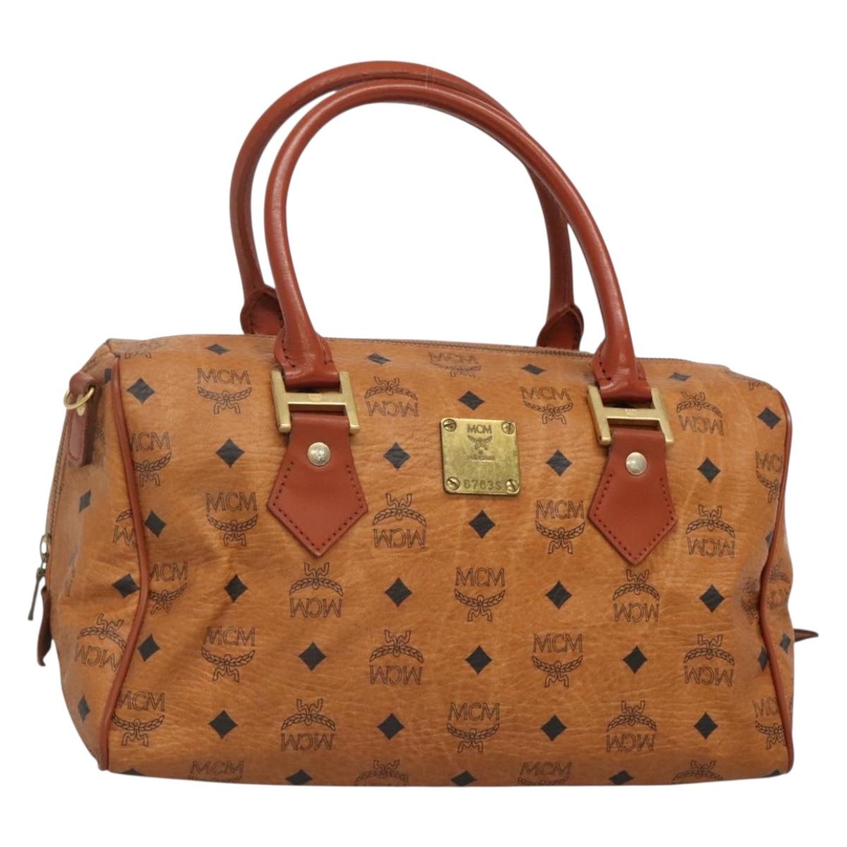 MCM Logogram Vicetos Hand Bag PVC Leather Brown Gold Auth yk19289